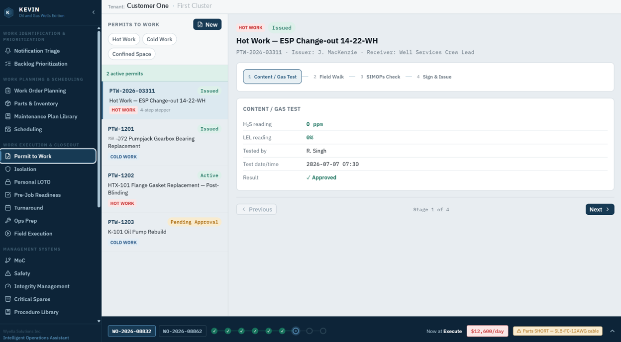 KEVIN permit-to-work issuance screen